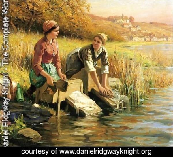 Daniel Ridgway Knight - Women Washing Clothes By A Stream