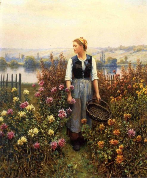 Girl With A Basket In A Garden